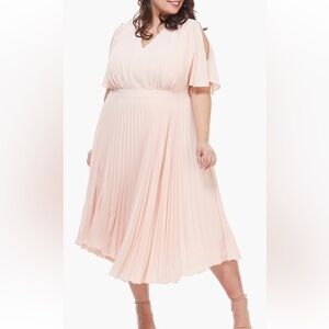 Maggy London Split Sleeve Pleated Pink Midi Dress 18W NWT